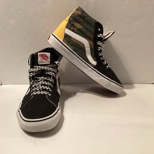 vans customs shoes sk8 hi women 8.5 camo black yellow (one of a kind)